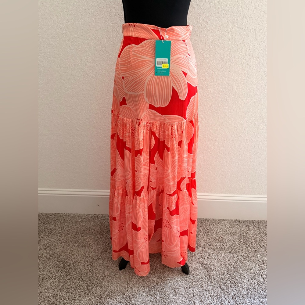 Praia by Dayanara Duran Floral Maxi Skirt | Orange Colombian Designer - Picture 8 of 8